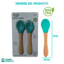 Cargar imagen en el visor de la galería, Set de Cubiertos en silicona y bambú / lo mejor para el bebé