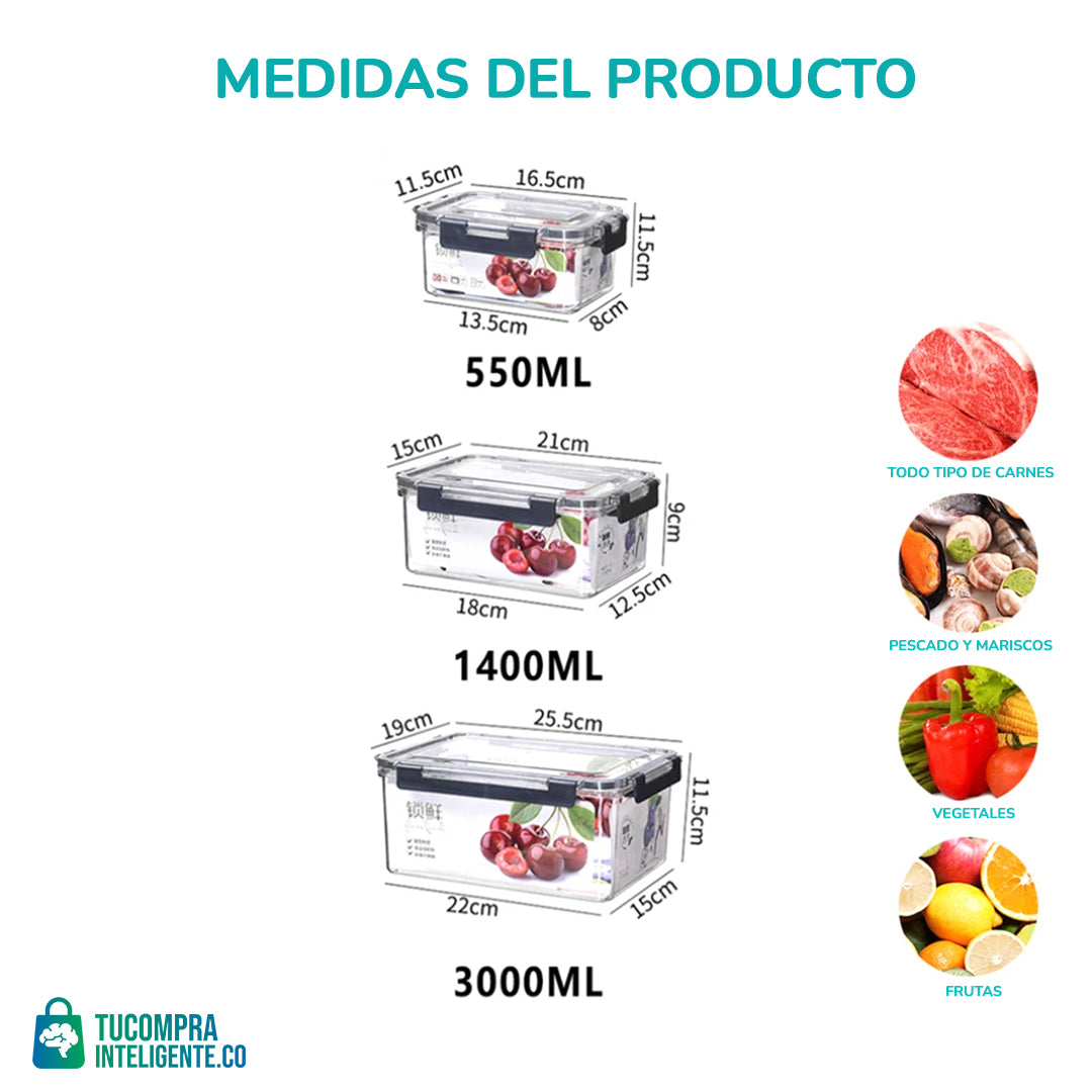 Contenedores Herméticos set de 3/ Versátiles y prácticos