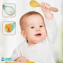 Cargar imagen en el visor de la galería, Set de Cubiertos en silicona y bambú / lo mejor para el bebé